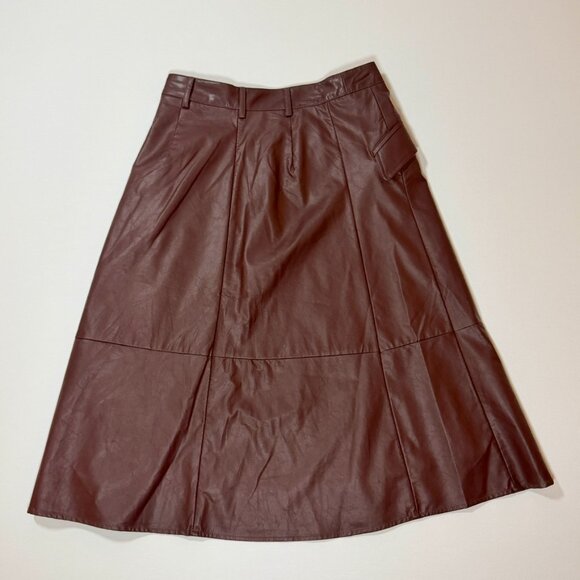 Banana Republic Button Front A-Line Rich Brown Faux Leather Skirt - Picture 4 of 6